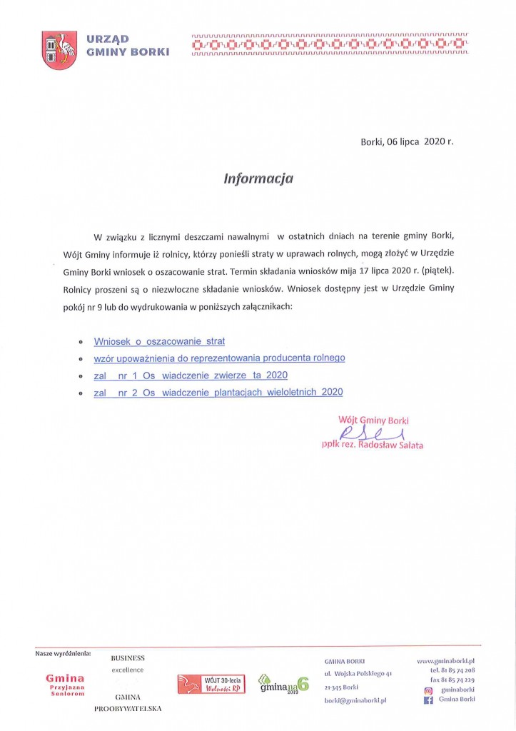 Informacja Wójta Gminy Borki-1