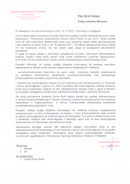 Odpowiedź ZGK  Borki  na pismo mieszkańców Wrzosowa w sprawie jakości wody w wodociągu.